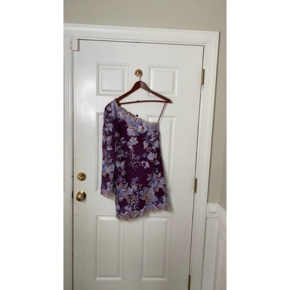 Free People Rosalie Embroidered Mini Dress Purple One Shoulder 3/4 Sleeve NWT 0 - Picture 2 of 8